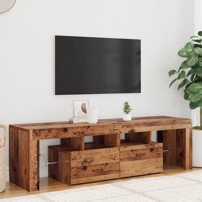 Mobile Porta TV vidaXL con LED in Legno Antico e Vetro, Marrone, L 140 cm x P 36,5 cm x H 40 cm