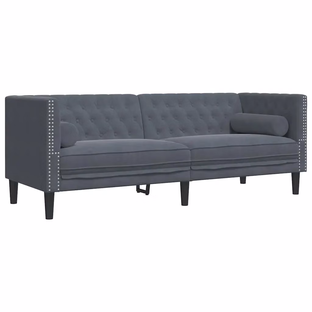 vidaXL Divano Chesterfield in Velluto Grigio L: 194 cm, P: 74,5 cm, H: 70,5 cm – 2