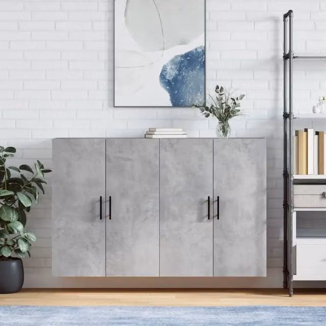 Set di 2 mobili a parete moderni vidaXL in legno grigio opaco L: 69,5 cm, P: 34 cm, H: 90 cm