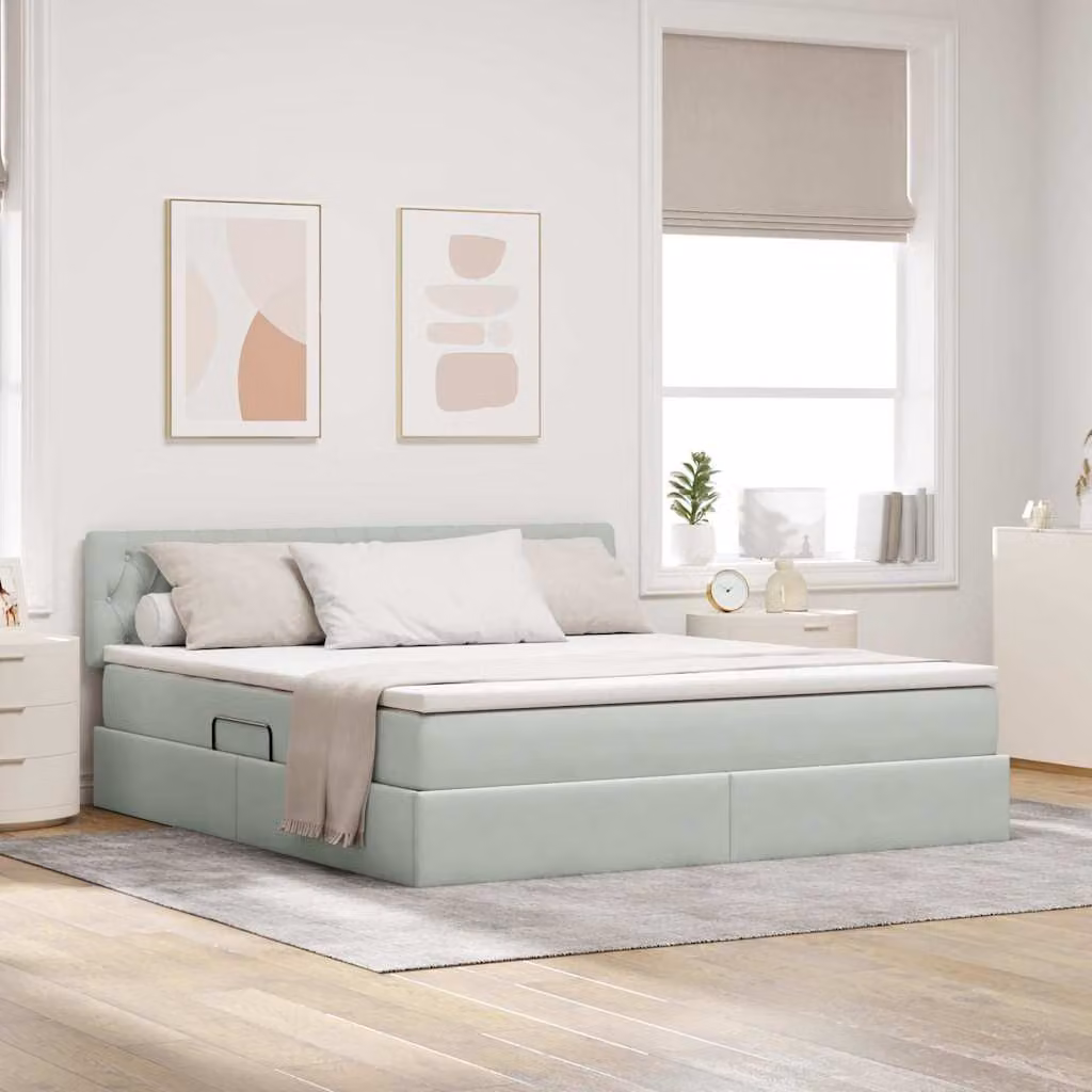 Letto con Contenitore vidaXL in Velluto Grigio L: 160 cm, P: 200 cm, H: 280 cm – 1