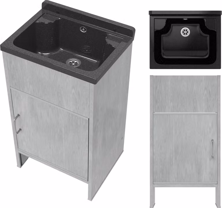 Granitan - Lavabo - Lavello - 77x41x34 cm - Nero - con sifone - Lavello - LOMA