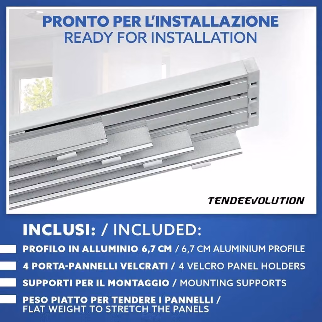 Binario per tende a pannello TENDEEVOLUTION bianco con comando manuale a 4 vie e attacco a soffitto in metallo L: 260 cm – 2