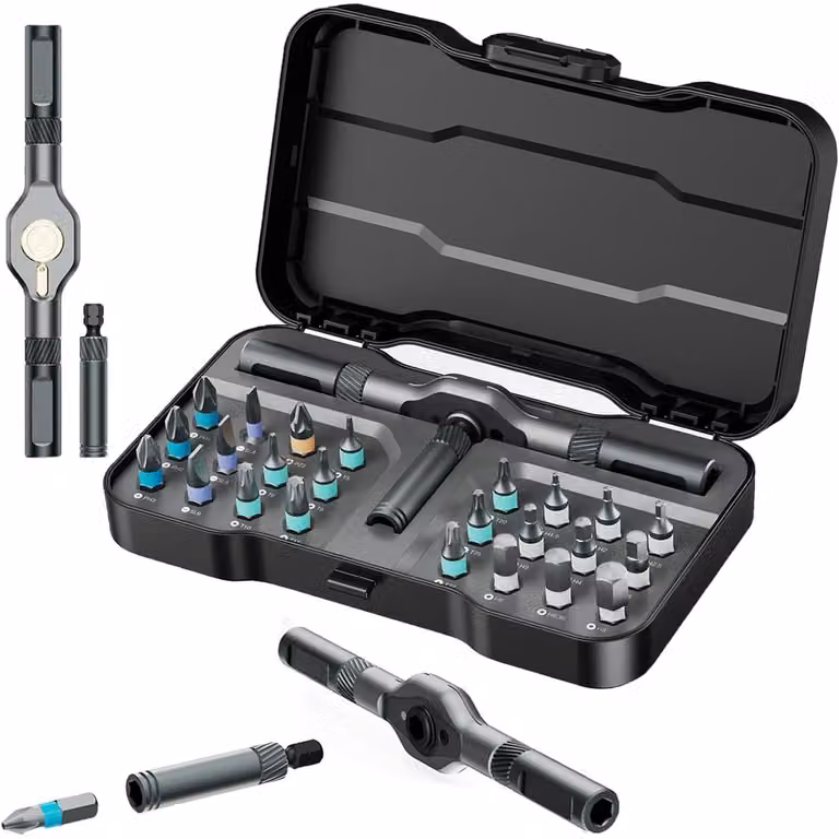 Cacciavite a rinvio con 24 punte magnetiche, set manuale multi-punta, impugnatura removibile, set di strumenti per la riparazione, colore nero scuro