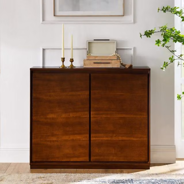 Sideboard color noce con 2 aperture, mobile contenitore per ingresso, corridoio, soggiorno, cucina e sala da pranzo, 99x23,5x82,3 cm