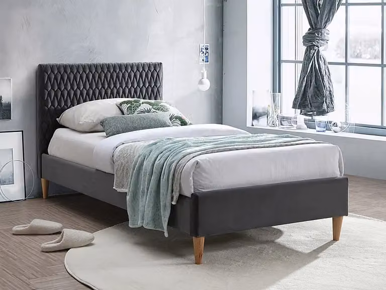 Letto singolo imbottito NEVIO - 90x200 cm, grigio