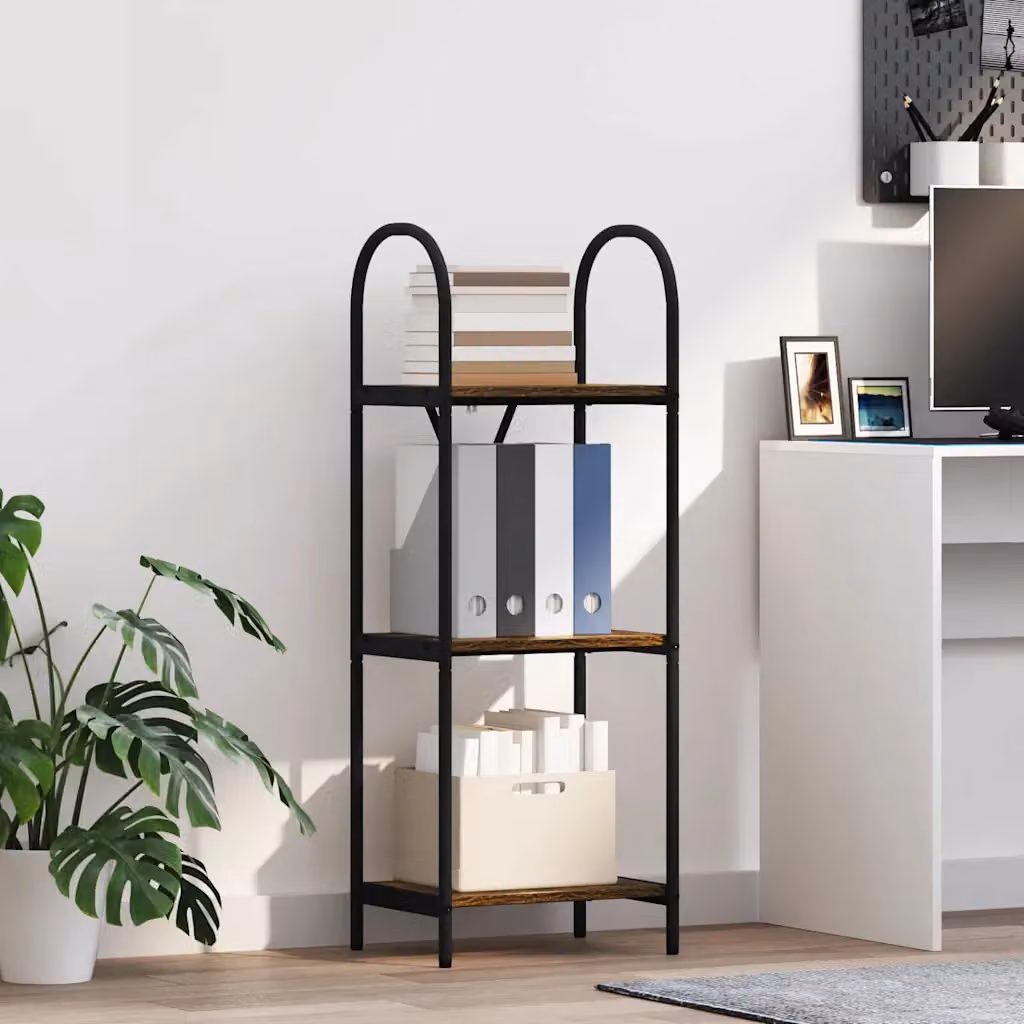 Libreria moderna vidaXL a 3 livelli in legno e metallo, L 40 cm x P 30 cm x H 109 cm, colori nero e marrone