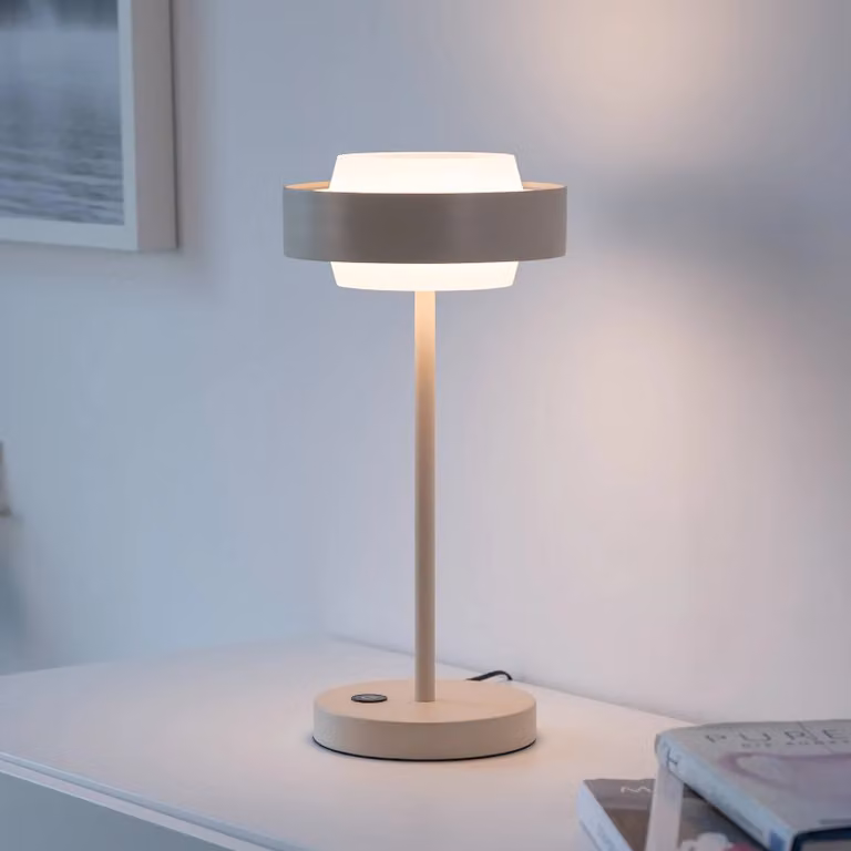 Schöner Wohnen Lampada da tavolo a LED Elmo, dimmerabile, Crema / Ambra, Soggiorno / Sala da pranzo, Metallo, Moderno, Lampada da tavolo LED