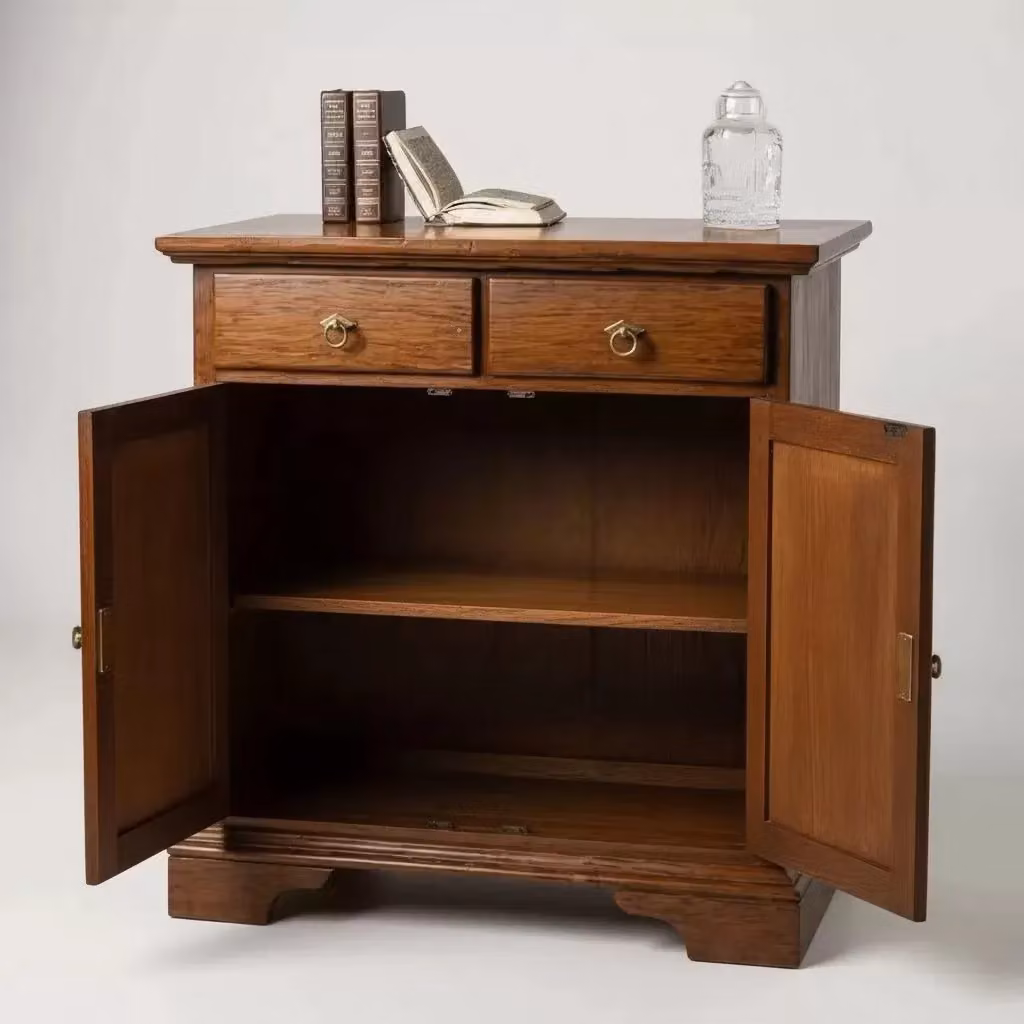 Credenza in legno massello stile arte povera con 2 ante e 2 cassetti Mobili 2G tinta noce L: 90 cm, P: 40 cm, H: 94 cm – 2