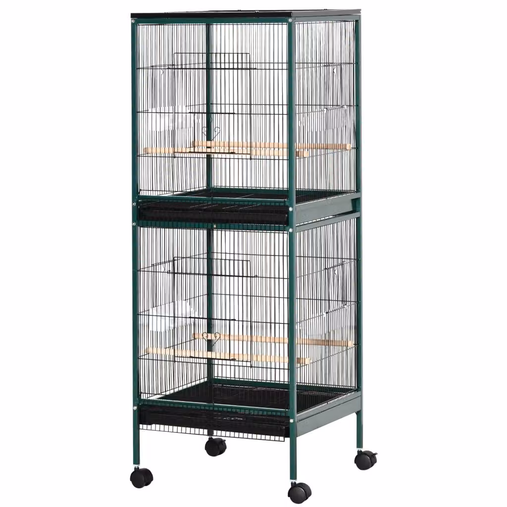 Gabbia per uccelli Xylo in metallo verde con supporto, ruote e vassoio rimovibile, L: 51,5 cm, P: 50 cm, H: 140 cm – 2