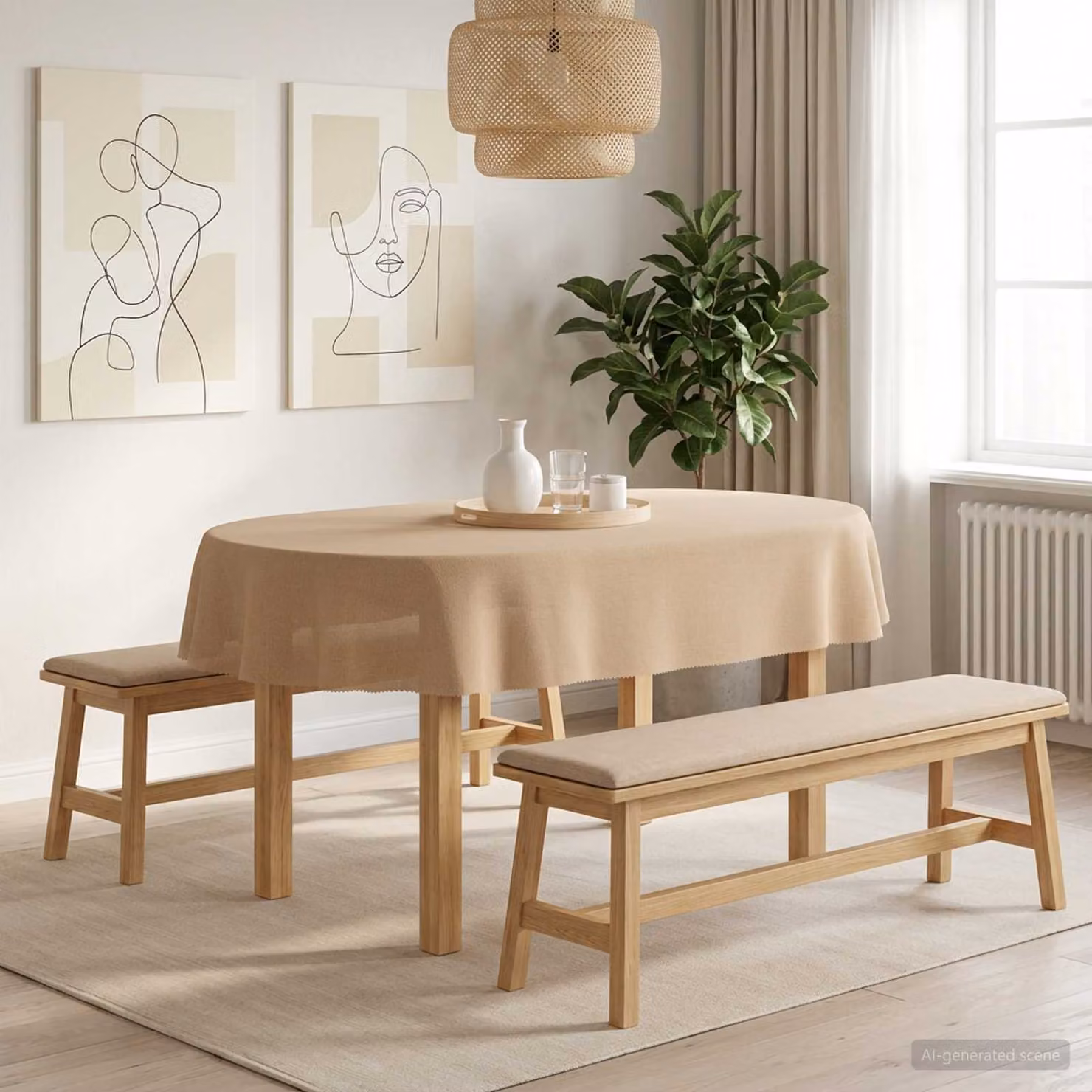 Set di 5 tovaglie ovali vidaXL beige in poliestere idrorepellenti e antimacchia, L 130 cm x P 180 cm