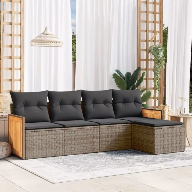 Maison Exclusive - Set Divano da Giardino 5 pz con Cuscini Grigio in Polyrattan