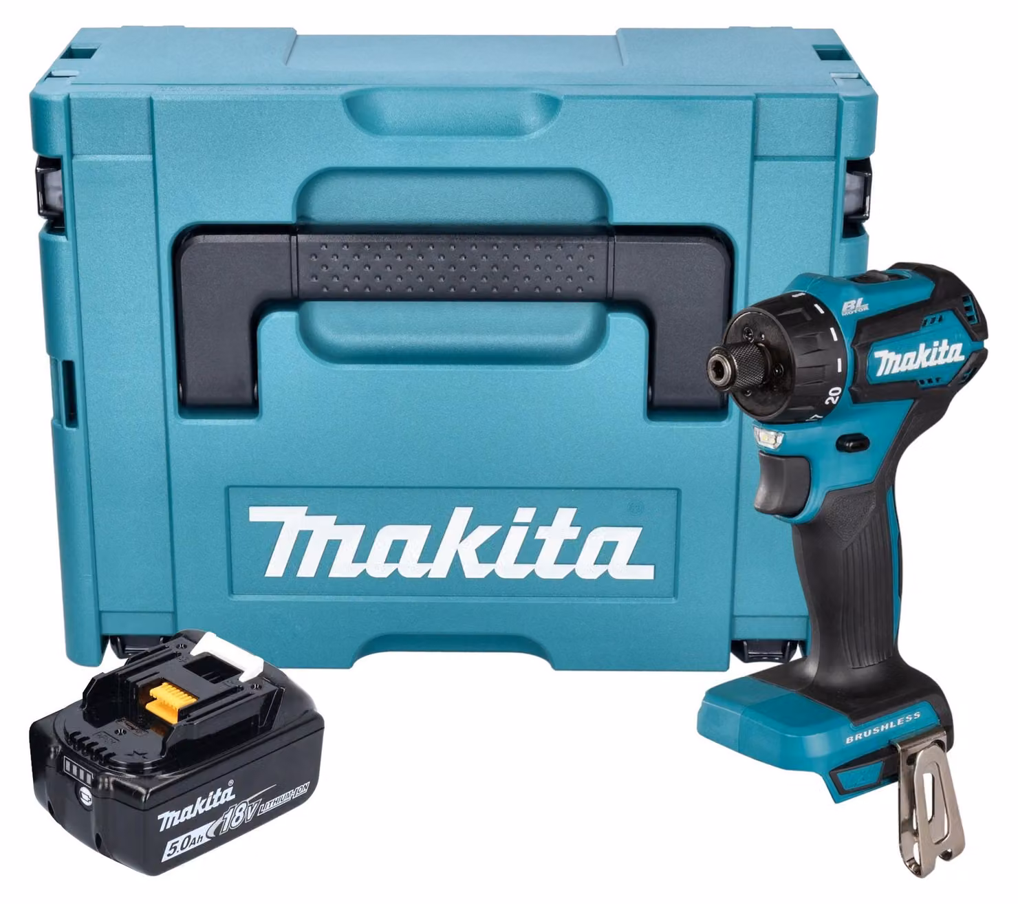 Makita DDF 083 T1J Trapano avvitatore a batteria 18 V 40 Nm 1/4'' brushless + 1x batteria ricaricabile 5,0 Ah + Makpac - senza caricabatterie
