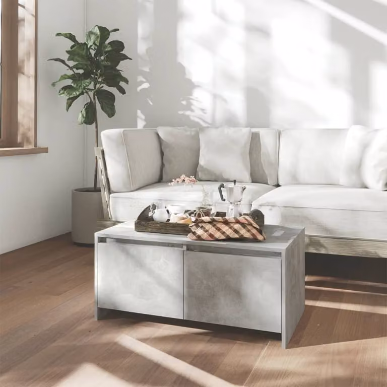 The Living Store tavolino in cemento grigio 90x50x41,5 cm materiale a base di legno