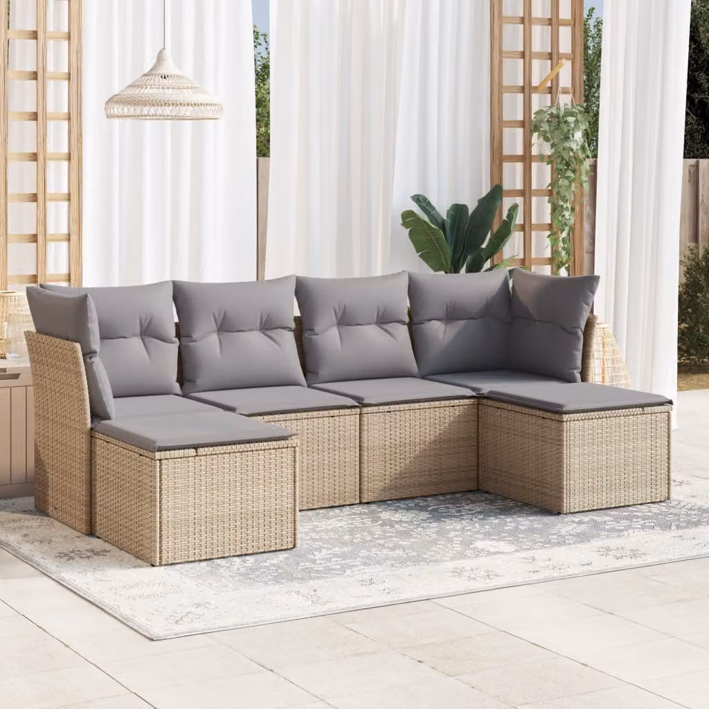vidaXL Set Divano da Giardino a L 6 pz in Polyrattan con Cuscini Beige e Grigio