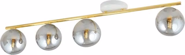 Plafoniera Moderna Luceart-Classic con 4 Luci in Acciaio Oro e Vetro Sferico Trasparente
