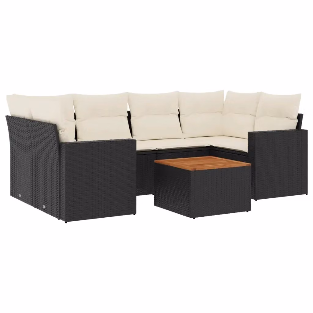 Set Divani da Giardino a L vidaXL in Polyrattan Nero con 7 Cuscini e Tavolino da Caffè – 2