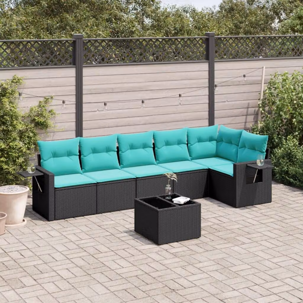 Maison Exclusive - Set di 7 mobili da giardino con cuscini, polyrattan nero