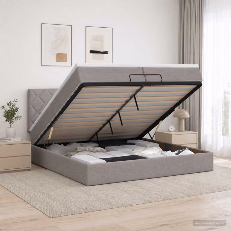 Letto ottomano con materasso vidaXL in tessuto beige e grigio L/P/H: 200 x 200 x 203 cm