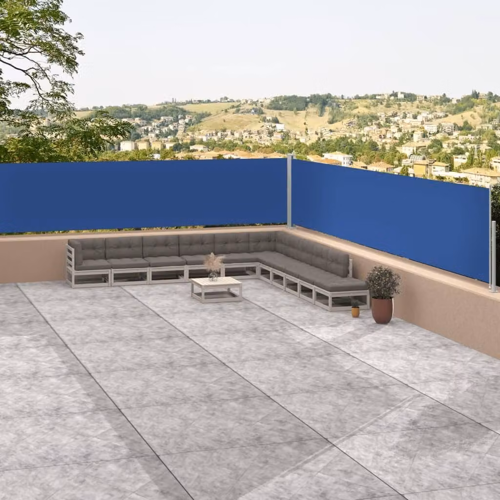 The Living Store Tenda laterale estensibile blu 117x1200 cm