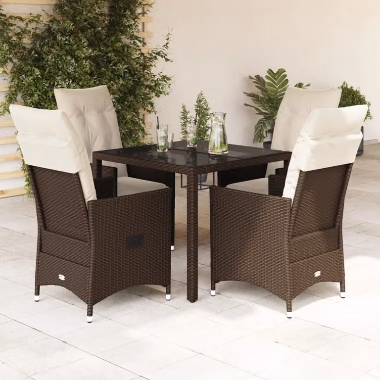Maison Exclusive - Set da pranzo da giardino 5 pezzi con cuscini marroni in polyrattan