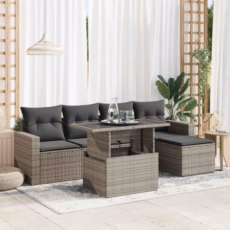 Set Divano da Giardino vidaXL 6 pz in Polyrattan e Metallo con Cuscini Grigio