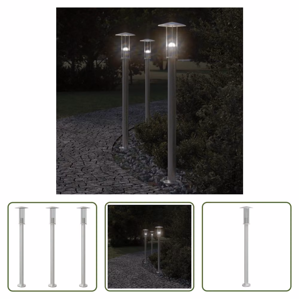 The Living Store Luci da sentiero 3 pezzi argento 100 cm acciaio inox