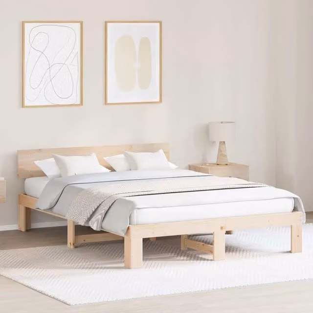 Struttura del letto con giroletto in pino massello naturale, L: 150 cm, P: 200 cm