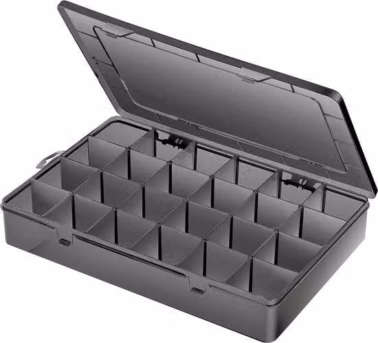Ibenzoa® Contenitore di stoccaggio extra grande con 24 scomparti, 35,5 x 23,6 x 6 cm, nero – Organizer in PP con scomparti removibili per viti, perline e piccoli oggetti