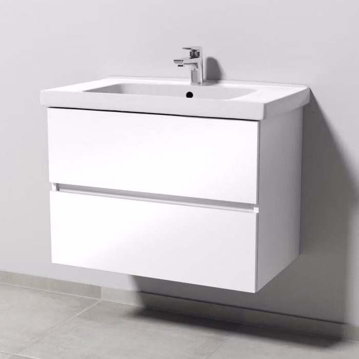 Combinazione lavabo Sanipa Solo One Harmonia con lavabo in Vetroceramica da 80 cm e 2 cassetti