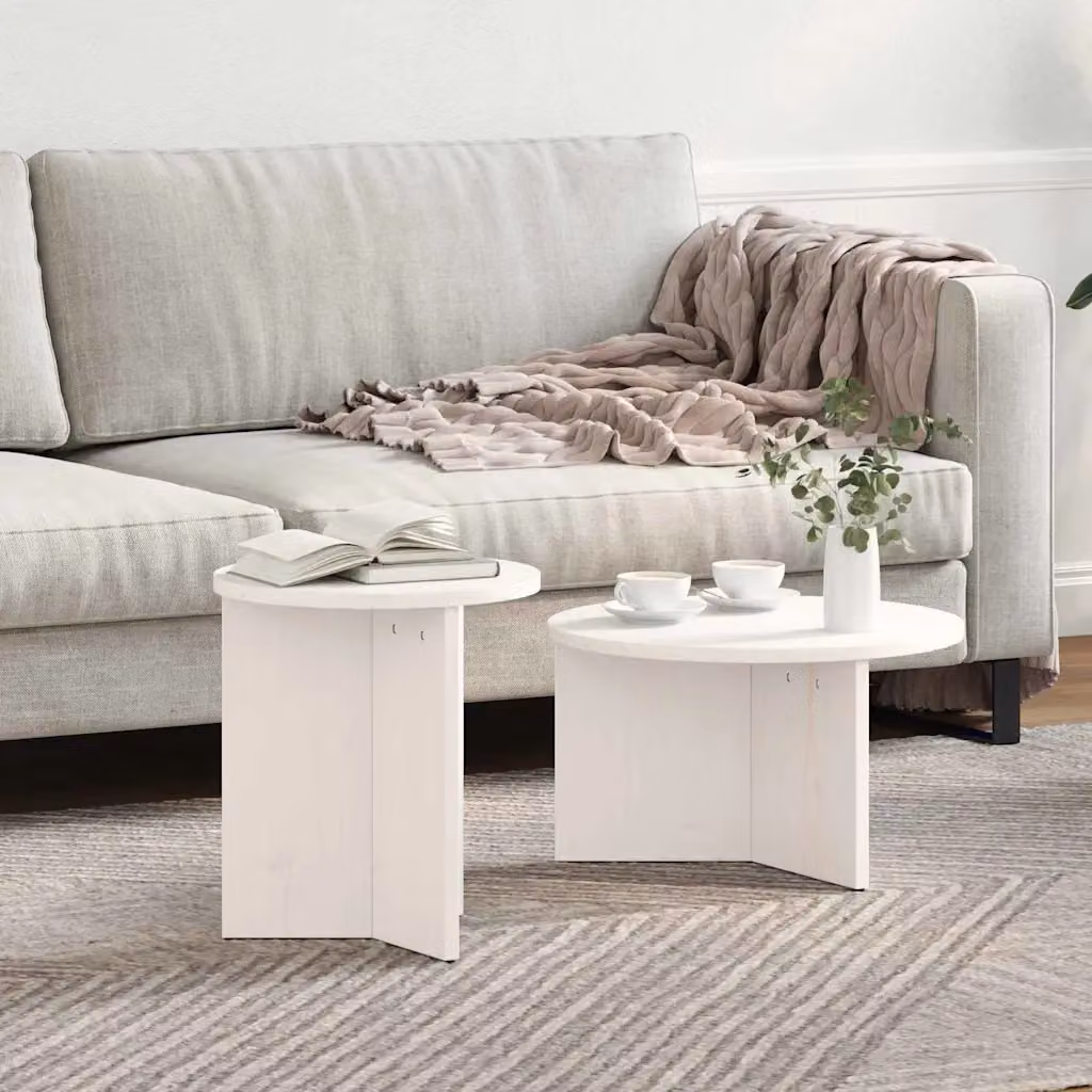 Set di 2 tavolini da salotto rotondi vidaXL in legno di pino bianco moderno L/P/H: 49 x 49 x 28 cm