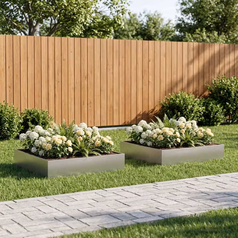Set di 2 vasi da giardino vidaXL in acciaio inox color argento L: 80 cm, P: 80 cm, H: 20 cm
