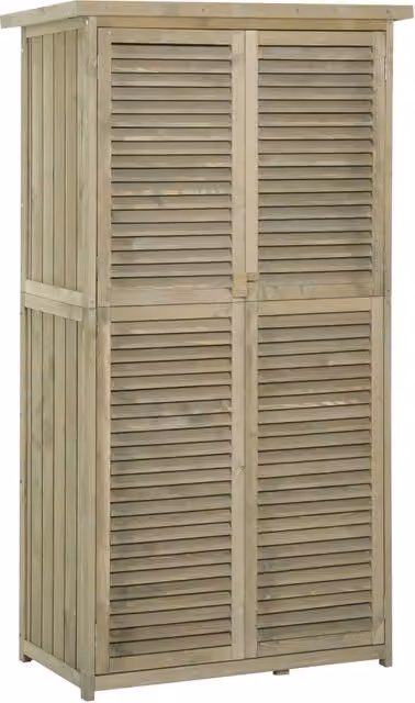 Armadio da Giardino in Legno Grigio Casetta Porta Attrezzi da Esterno con Tetto in Asfalto 4 Scomparti 87 x 46,5 x 160 cm