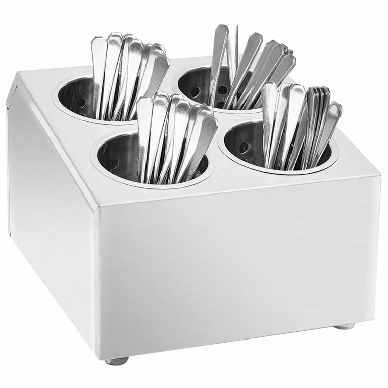 Portaposate Quadrato vidaXL in Acciaio Inox Argento con 4 Inserti e Base Antiscivolo L/P/H: 30,5 x 20,0 x 26,5 cm