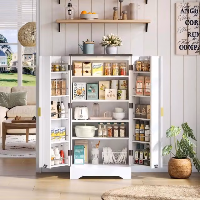 Credenza alta da cucina bianca con luce LED integrata e ante a battente L/P/H: 120 x 40 x 60,5 cm