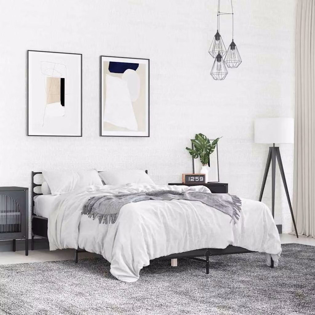 vidaXL Giroletto Moderno in Metallo e Legno Multistrato Nero e Bianco L/P/H: 140 x 200 x 143 cm