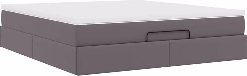 Struttura Letto Pouf con Materasso Grigio 160x200 cm Pelle finta