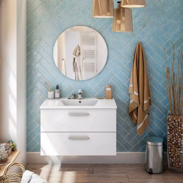 Mobile sottolavabo DMORA Felix bianco lucido con ante e cassetti, L 80 cm, P 45 cm, H 50 cm – 1