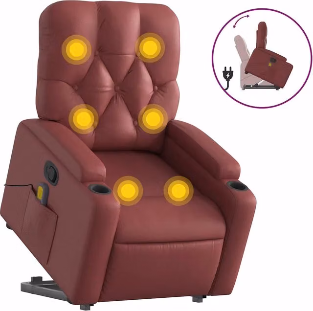 Poltrona | Sedia Relax Alzapersone Massaggi Reclinabile Rosso Vino Similpelle