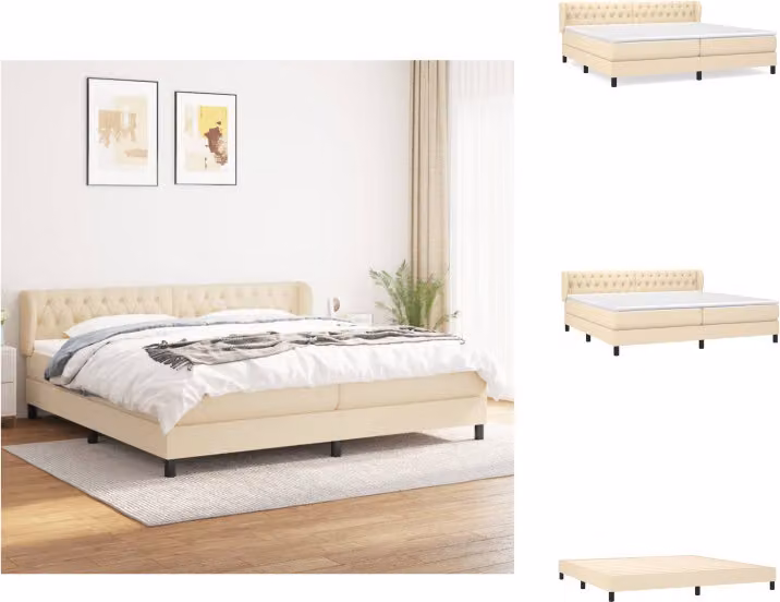 vidaXL Letto a molle con materasso crema 200x200 cm in tessuto - Letti & strutture letto