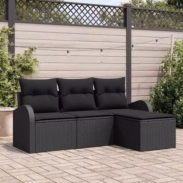 Set Divano da Giardino Nero polyrattan 3345993