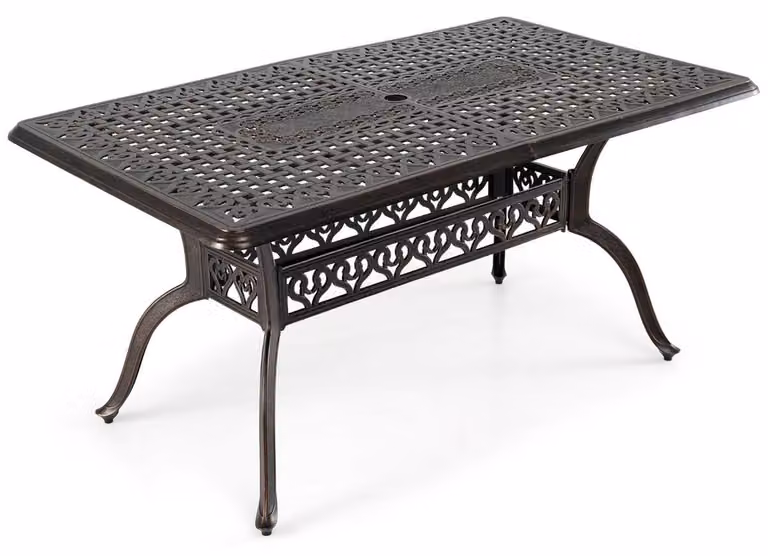 Tavolo da pranzo da esterno in alluminio con foro per ombrellone, 150x90 cm