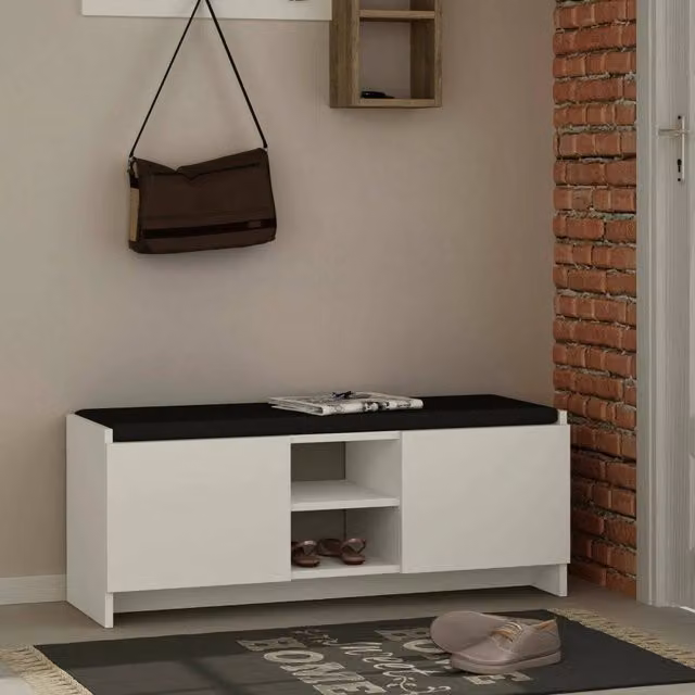 Scarpiera Axar DMORA, Mobile porta scarpe moderno con ante e ripiani, Bianco, L: 110 cm, P: 37 cm, H: 43 cm