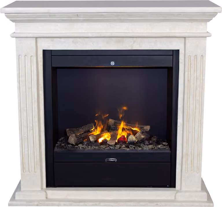 Caminetto a vapore acqueo Xaralyn - Cadiz EAL-SWP - pietra naturale levigata bianca - riscaldatore da 1500 watt - con telecomando - caminetto elettrico Opti-Myst - caminetto da incasso incluso - caminetto decorativo