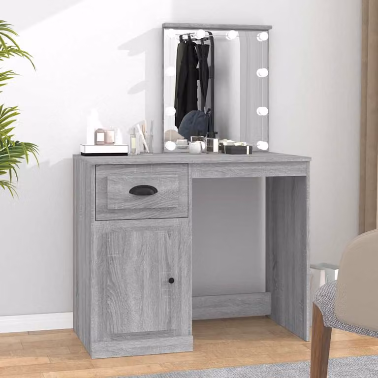 vidaXL Toeletta con LED Grigio Sonoma in Legno Multistrato L: 90 cm, P: 50 cm, H: 132,5 cm