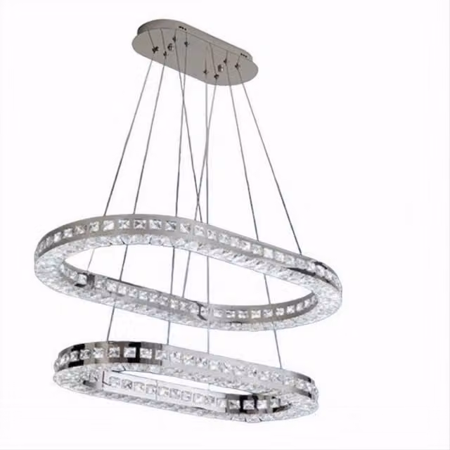 Trade Shop - Lampadario Moderno A Sospensione Led Luce Fredda 40w 2 Anelli Ovali Cristalli B49 -