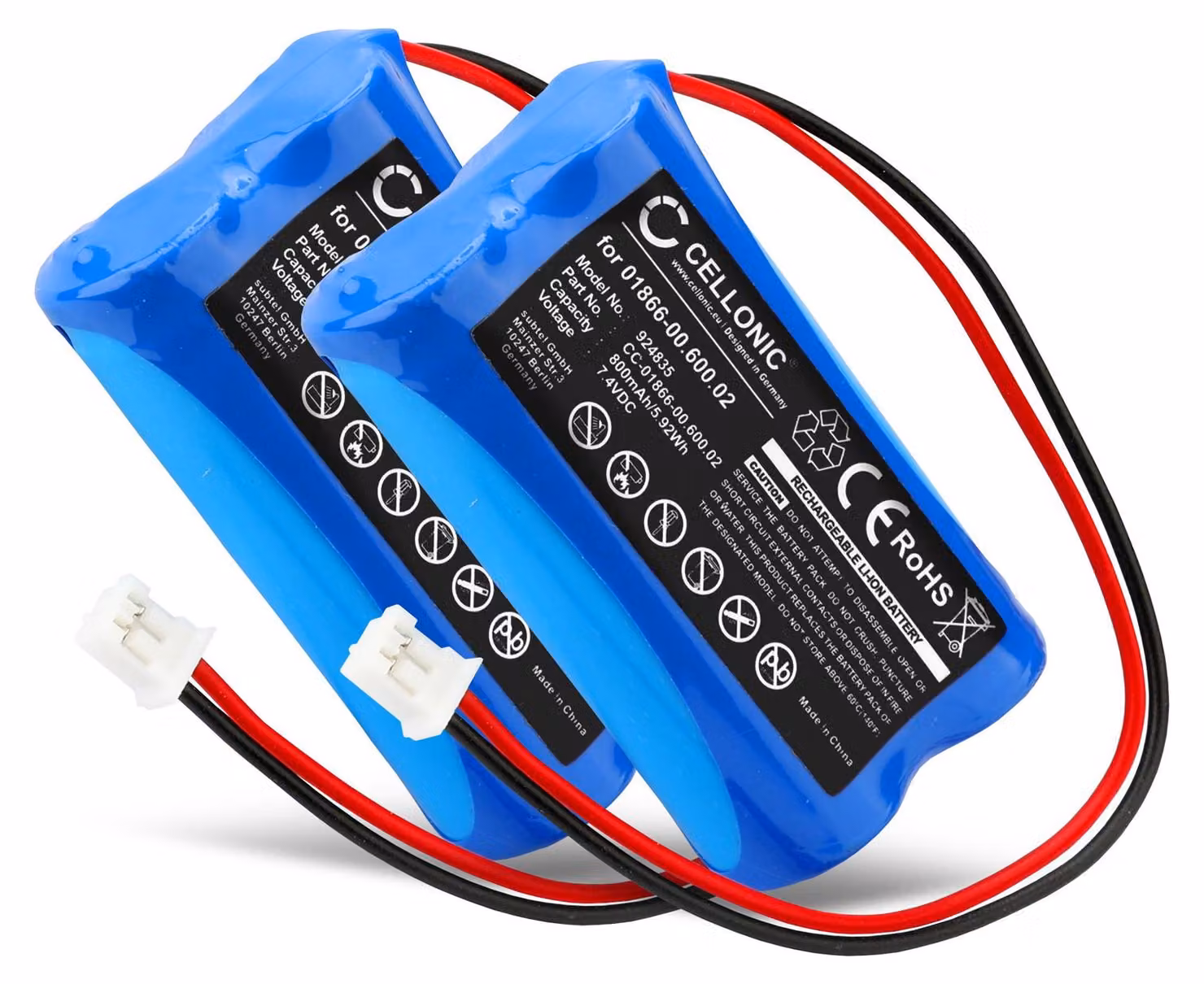 subtel 2x Batteria per Attrezzo Compatibile con Gardena C 1060 Solar Plus, 01866-00.600.02 – (800mAh, 7.4V)