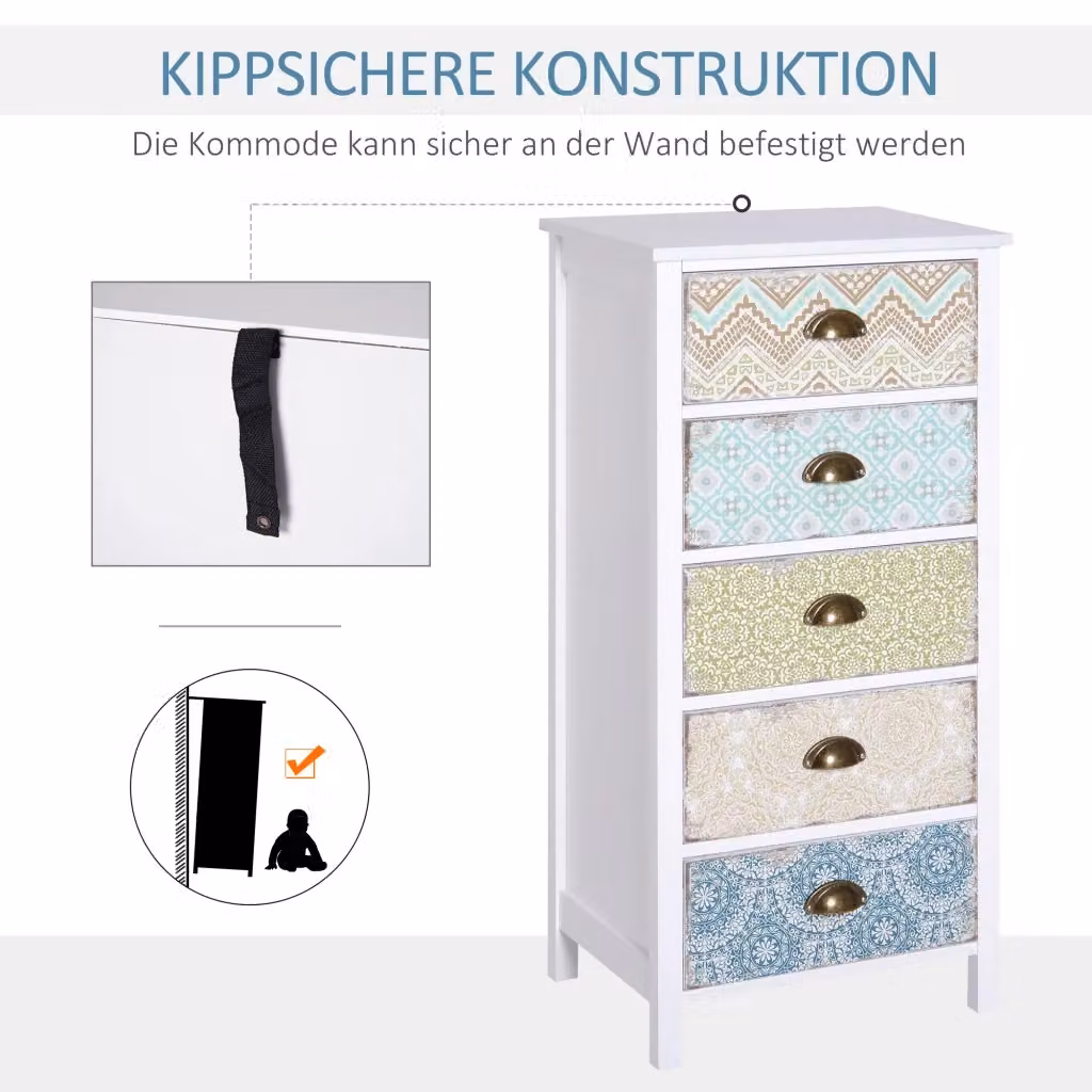 Cassettiera MIVRAY con 5 cassetti in MDF multicolore stile shabby chic per soggiorno e camera da letto – 2