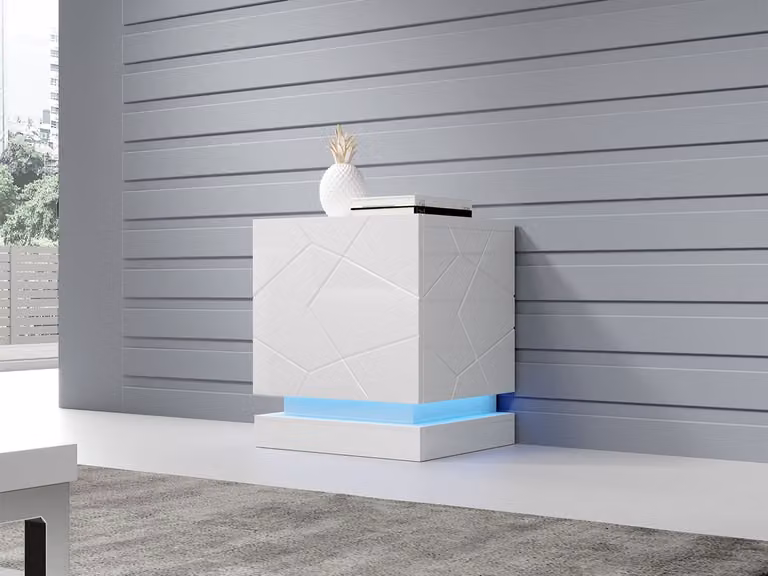 Set 2x comodino con illuminazione a LED blu LIMA - bianco / bianco lucido