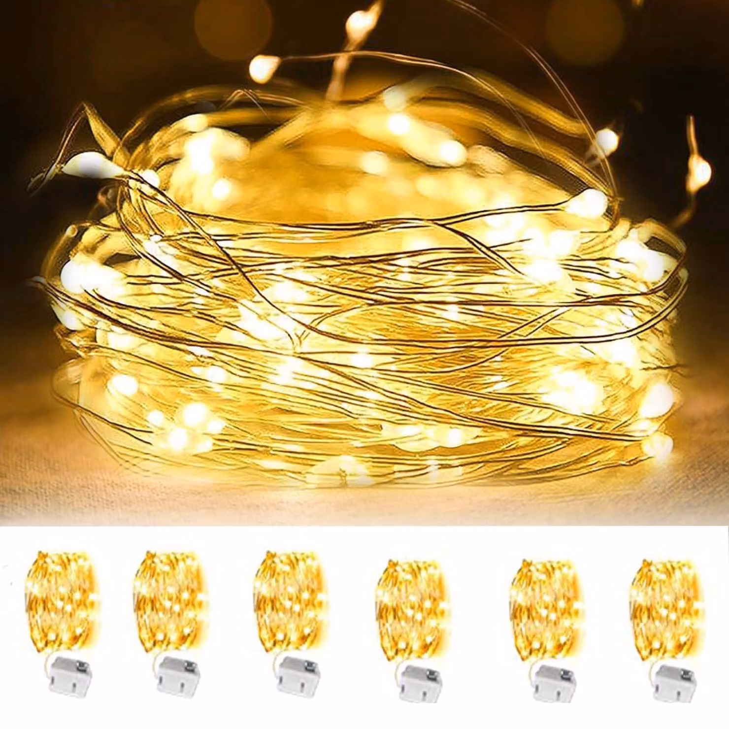 Catena luminosa da 2 metri, con 20 LED bianco caldo, alimentata a batteria, per uso interno