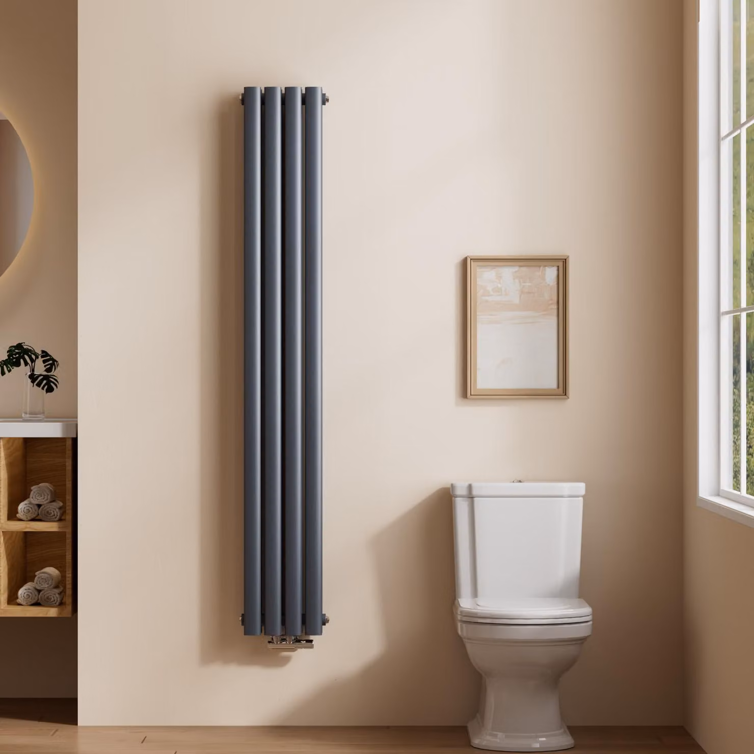 Radiatore tubolare di design EMKE per il funzionamento ad acqua calda con attacco centrale verticale ovale a doppio strato 623 watt 24cm x 160cm antracite senza elemento riscaldante